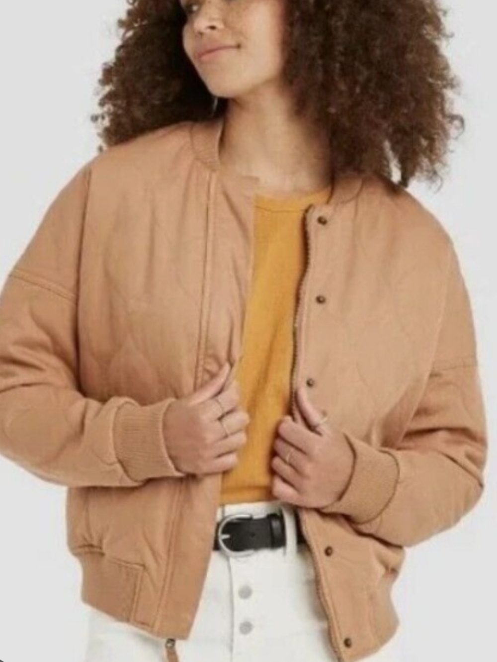 NWT Universal Thread Quilted Camel Tan Lined Brown Bomber Jacket Size XS